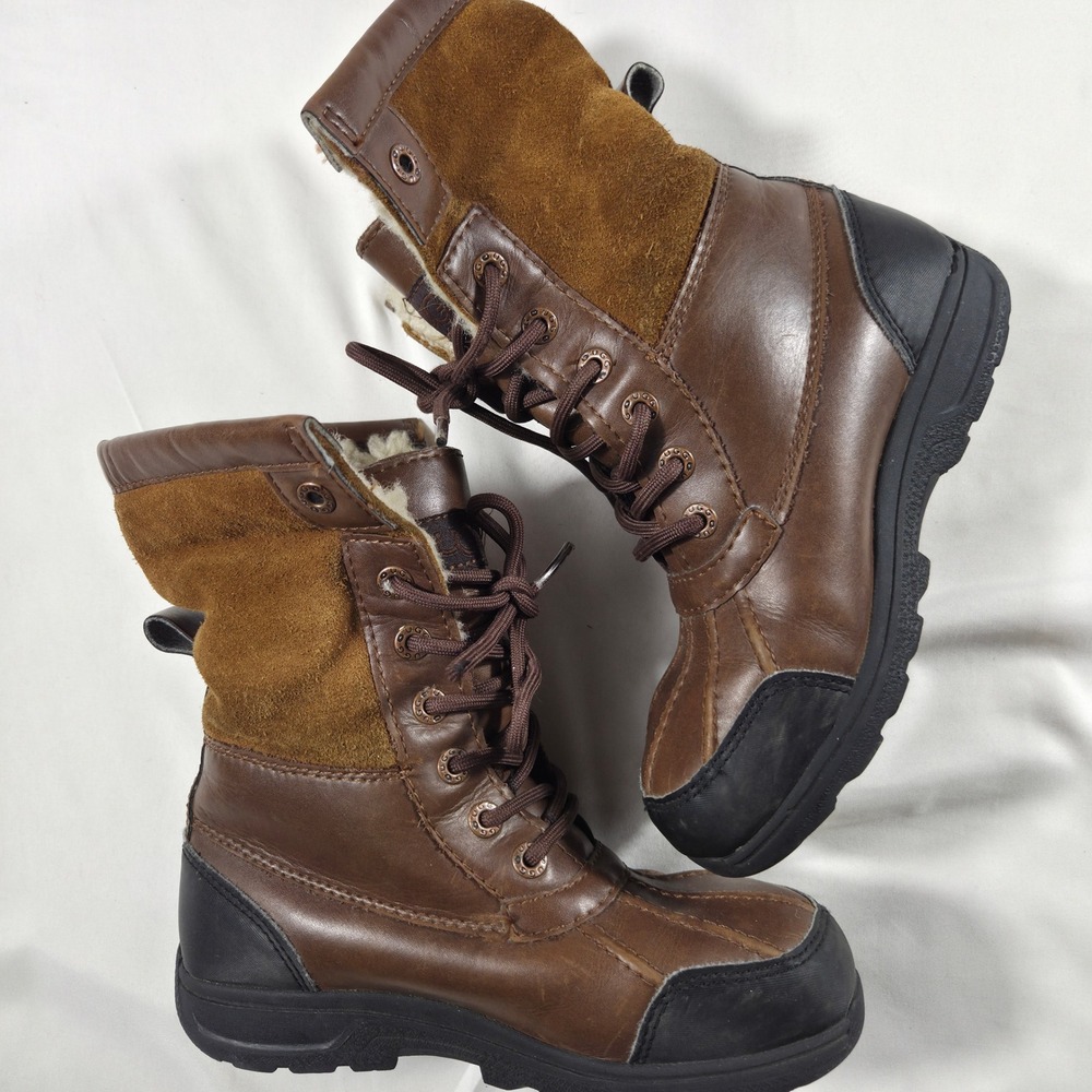 UGG Kids Adirondack Waterproof Leather Winter Boots Brown